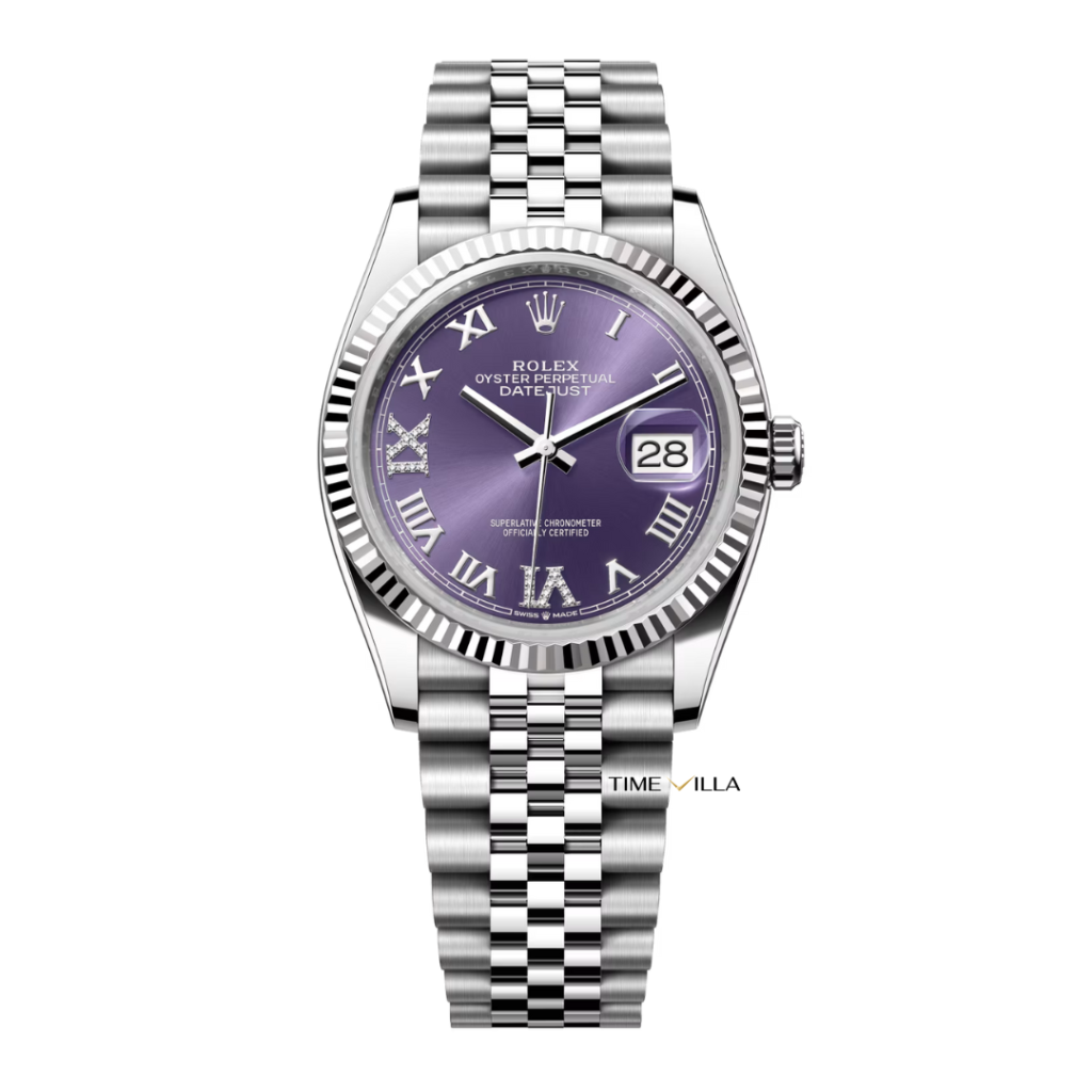 Rolex Datejust 126234 Purple Roman Diamond VI & IX Dial Steel 36mm Rolex Datejust 126234 Purple Roman Diamond VI & IX Dial Steel 36mm