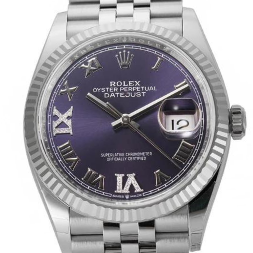 Rolex Datejust 126234 Purple Roman Diamond VI & IX Dial Steel 36mm Rolex Datejust 126234 Purple Roman Diamond VI & IX Dial Steel 36mm