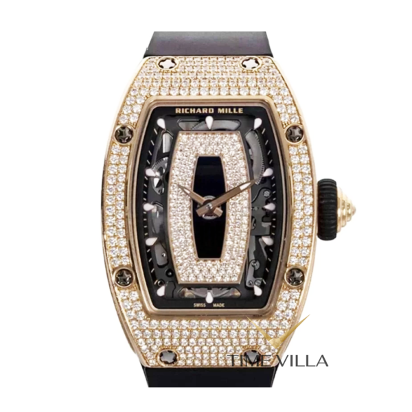 RM07-01 Rose Gold Full Factory Diamond Black Lip