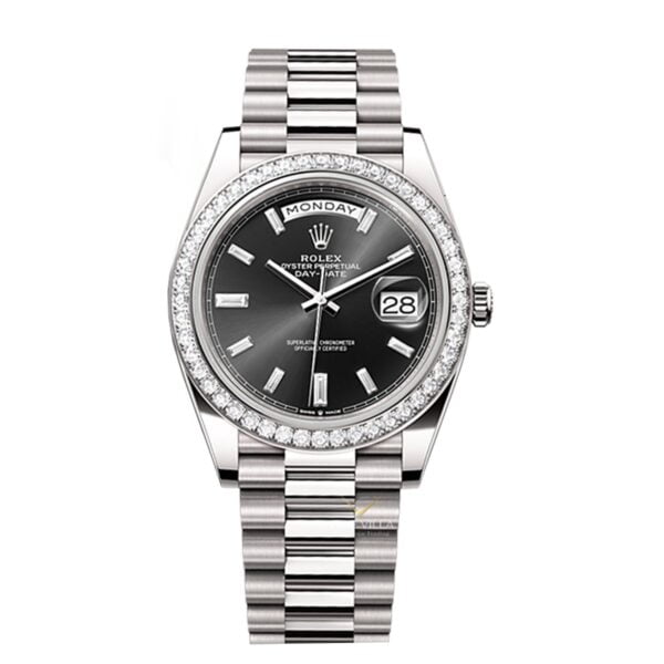 ROLEX Day-Date 40 228349RBR Black Oyster White Gold And Diamonds