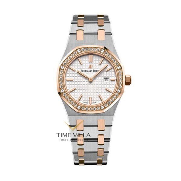 Audemars Piguet Ladies Royal Oak 67651SR White Dial Diamond Bezel Rosegold Steel 33mm