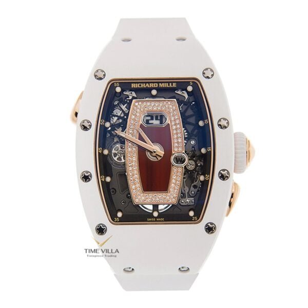 Richard Mille Ladies RM 037 Rose Gold White Ceramic Red Lip