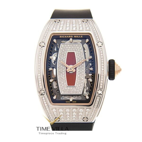 RM07-01 White Gold Medium Diamond Set Red Lip