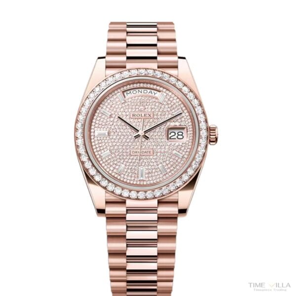 Rolex Day-Date 40 Rose Gold Watch Pave Diamond Dial 228345RBR