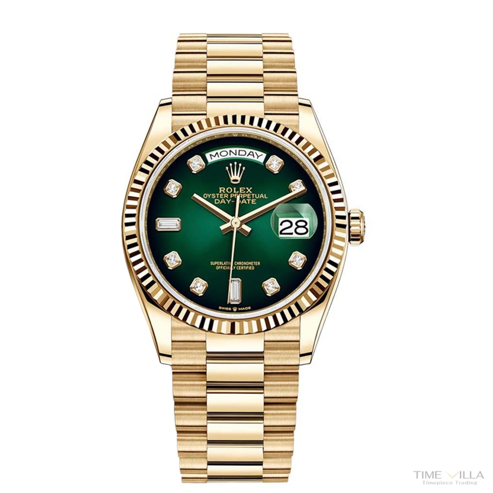 Rolex Yellow Gold Day-Date Green Ombre Diamond Dial President 128238