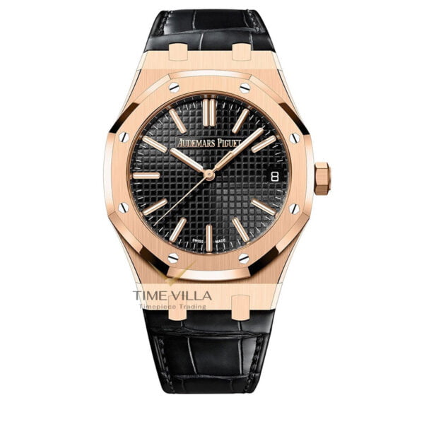 Royal Oak 41mm Black Dial Rose Gold 15510OR Leather