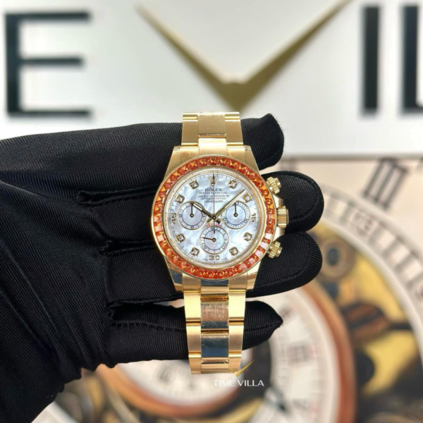 Rolex Cosmograph Daytona 116578SACO MOP Dial Diamond Orange Sapphire Yellow Gold