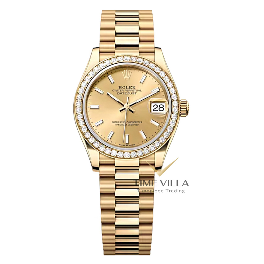 Rolex Datejust Ladies 278288RBR Champagne Index Dial Yellow Gold Oyster President 31mm