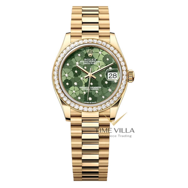 Rolex Datejust Ladies 278288RBR Floral Green Dial Yellow Gold Oyster President 31mm