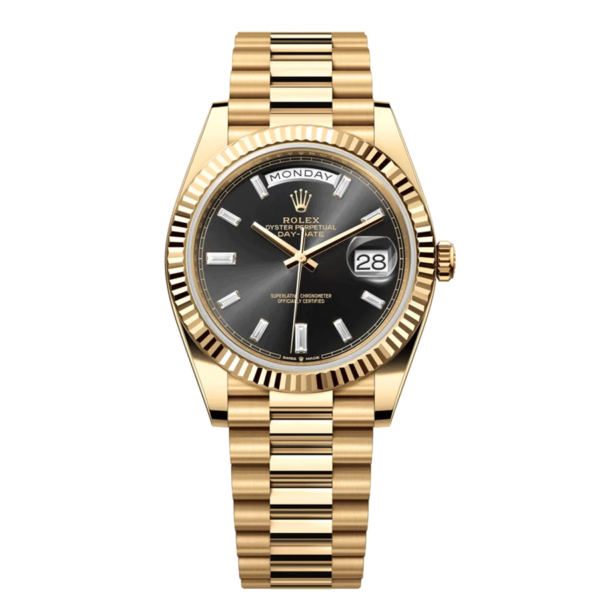 Rolex Daydate 228238 Black Dial Baguette Yellow Gold