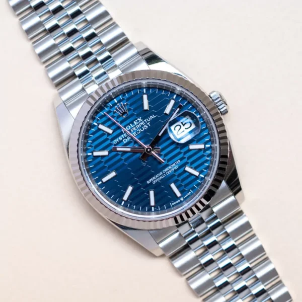 Rolex Datejust 36mm Stainless Steel Bright Blue Fluted Jubilee 126234