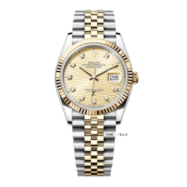 Rolex Datejust Fluted Diamond Champ Steel Yellow Jubilee 126233