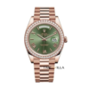 Rolex Day-Date 40mm Rose Gold Olive Green Roman Dial Diamond Bezel President Bracelet 228345RBR