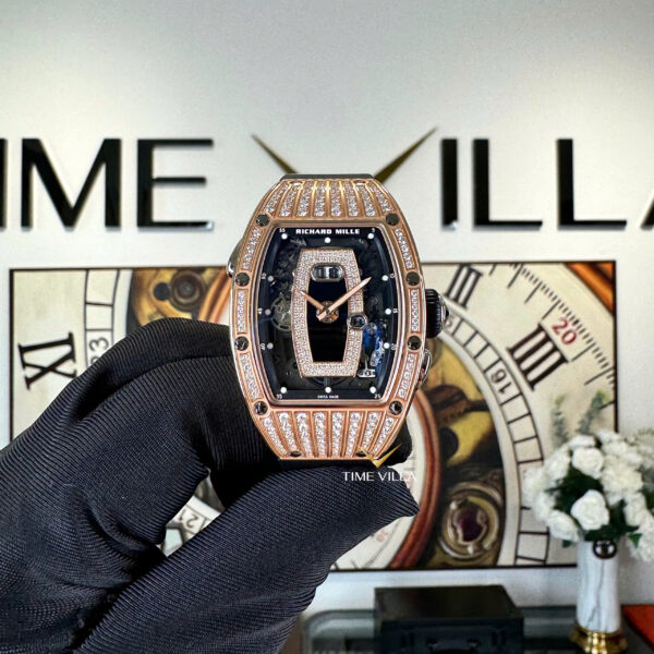 RM037 Rose Gold Medium Set Diamond Black Onyx