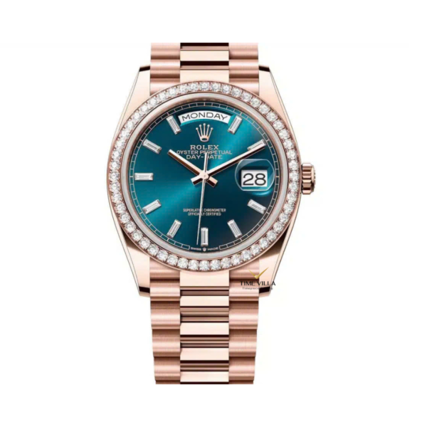 Rolex Day Date 36 President Rose Gold Blue Green Diamond Dial Bezel 128345RBR