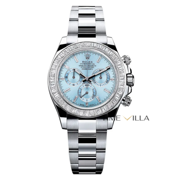 Rolex Cosmograph Daytona 116576TBR Ice Blue Dial Platinum Diamond Baguette
