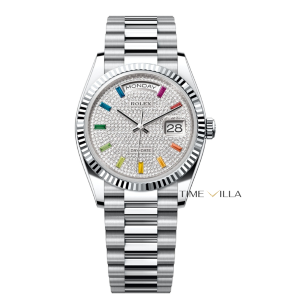 Rolex Day Date 128236-0003 Full Diamond Dial Platium 36mm