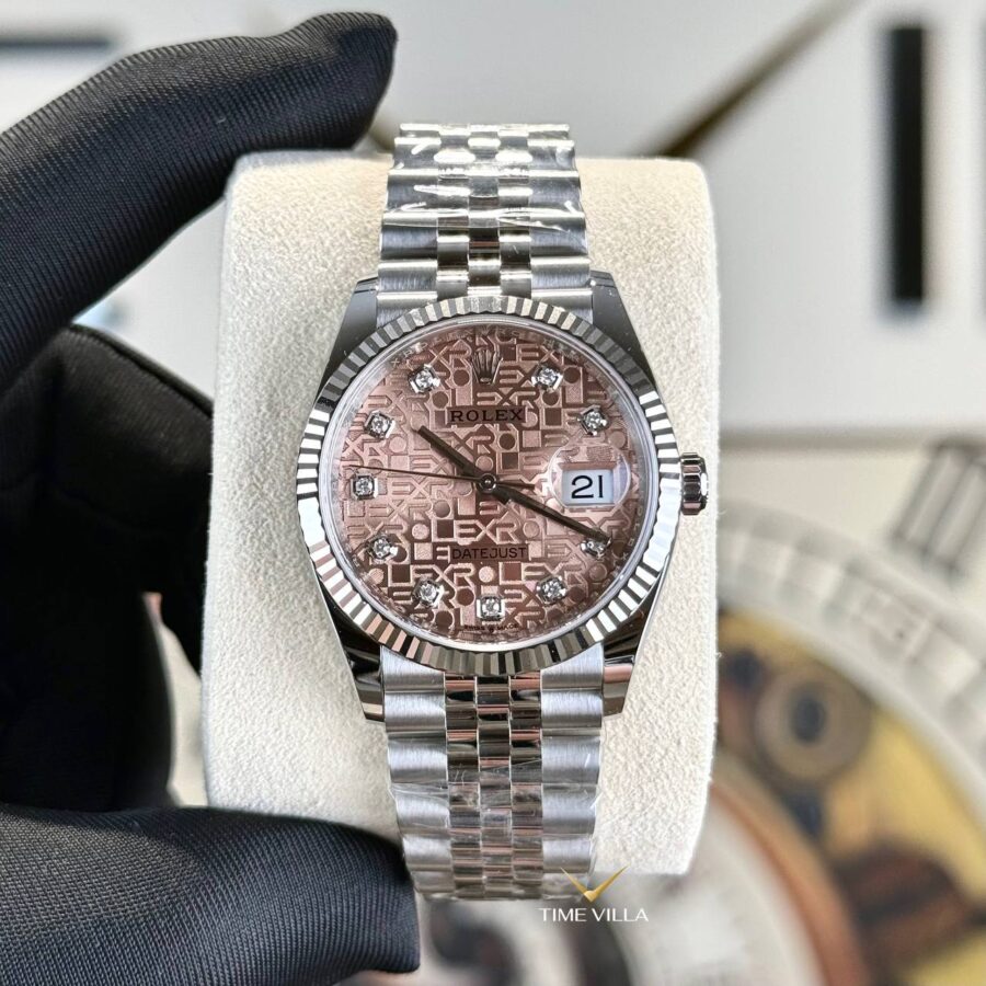 Cổ tay tròn nên đeo đồng hồ gì? Rolex Datejust 126234 Salmon Cọc Kim Cương
