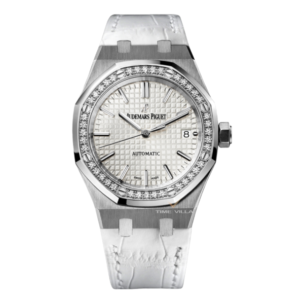 Audemars Piguet Royal Oak Diamond Bezel 15451ST White Leather Strap 37mm